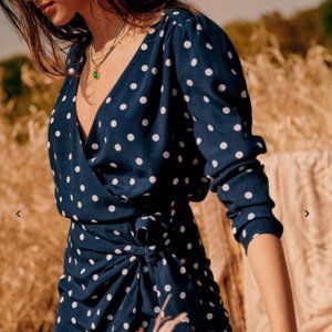 Sezane NOEMIA DRESS - Navy Blue Polka Dots